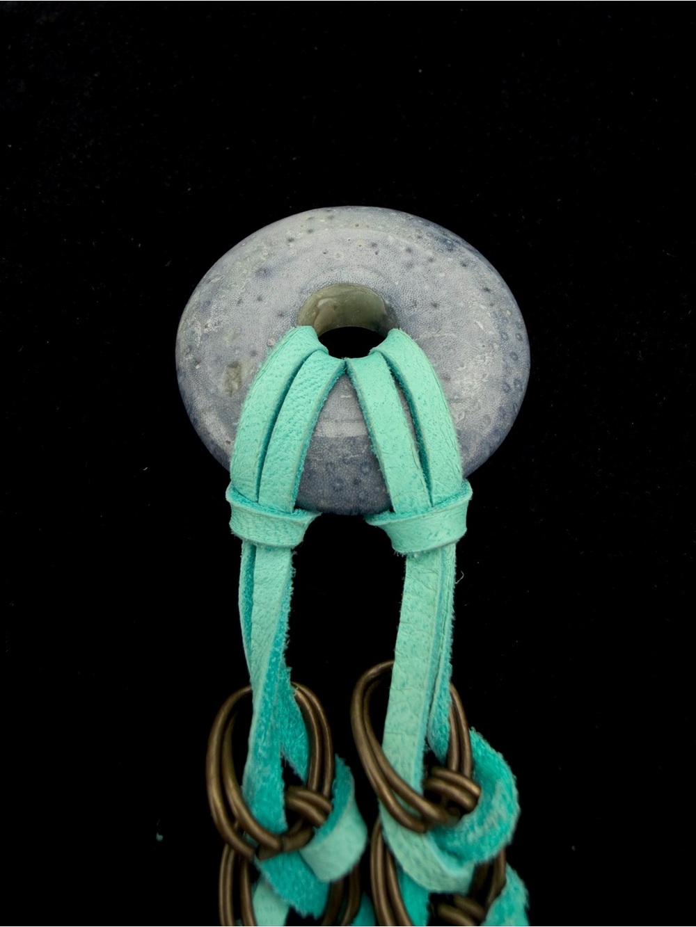 Blue Speckled Stone Donut Pendant Turquoise Suede 21-1/2” Necklace - Picture 3 of 5